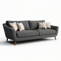 Gray fabric sofa with wooden legs and two decorative cushions 200 x 90 x 80cm