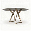 Glass top dining table with gold metal base for modern interiors 100 x 100 x 75cm