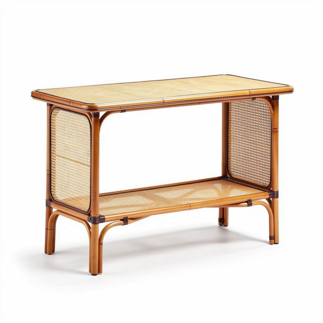 Rattan console table with open shelf in natural finish 90 x 45 x 75cm