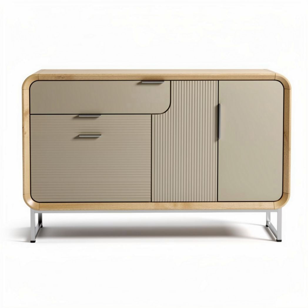 Modern wooden sideboard with two drawers and cabinet in beige 120 x 40 x 75cm