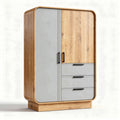 Wooden wardrobe with gray doors and three drawers measuring 150 x 100 x 200cm