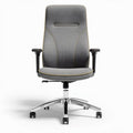 Ergonomic office chair with gray fabric upholstery and adjustable height