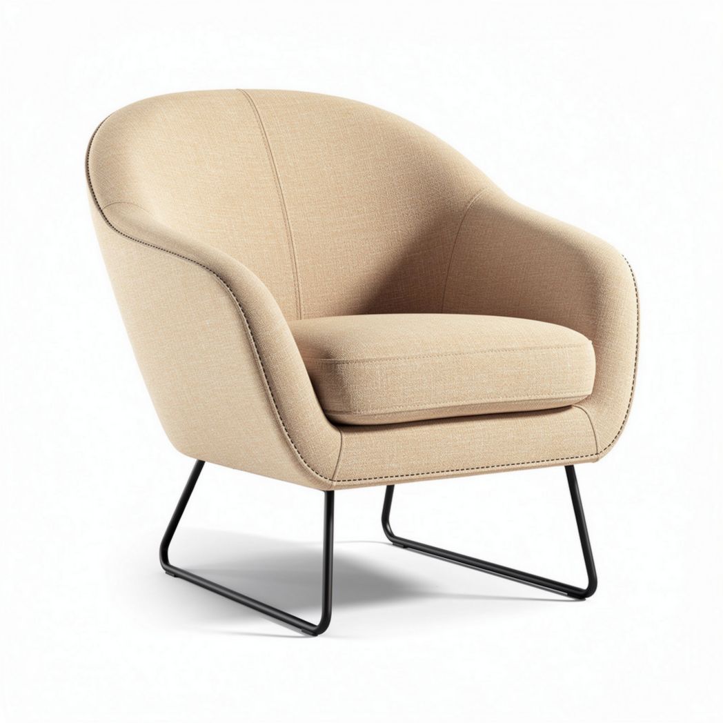 Fabric lounge chair with minimalist design and metal base 80 x 80 x 75cm