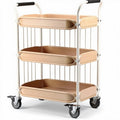 Wooden rolling cart with three tiers and white metal frame 80 x 40 x 90cm