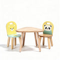 Wooden kids' table and chair set with bear and panda designs 60 x 40 x 45cm