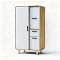 Wooden storage cabinet with white doors and metal legs 80 x 40 x 150cm
