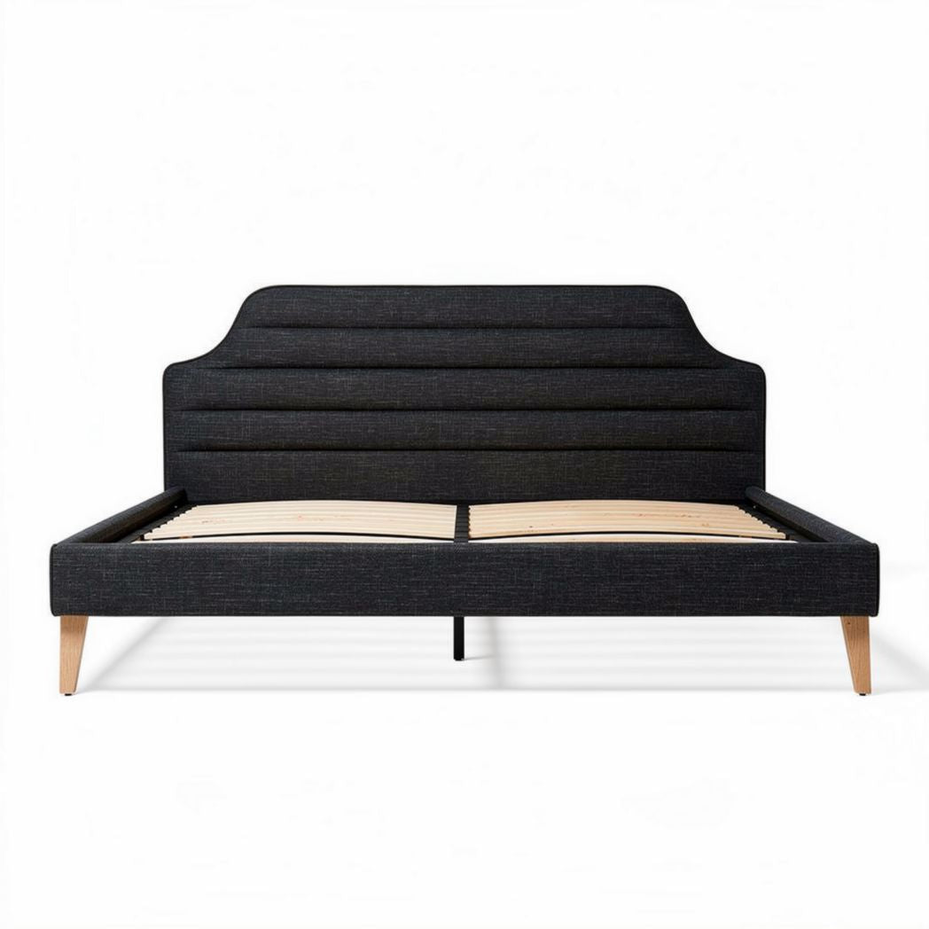 Upholstered bed frame with adjustable headboard and wooden legs 200 x 160 x 100cm