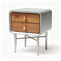 Two-drawer nightstand in gray and wood with stainless steel legs 50 x 40 x 45cm