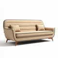 Modern beige fabric sofa with wooden legs and two matching pillows 200 x 85 x 75cm