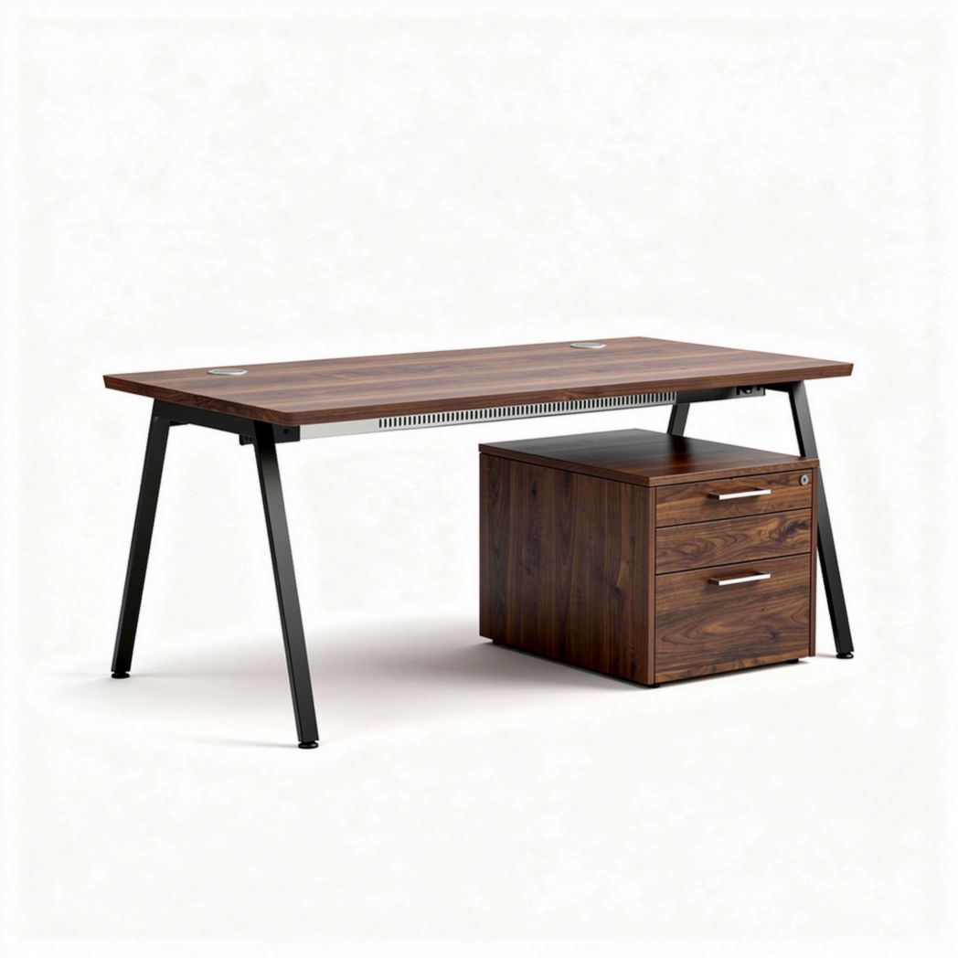 Wooden desk with storage unit and metal legs 140 x 70 x 75cm