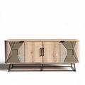 Modern wooden sideboard with geometric design in beige and brown 120 x 40 x 60cm